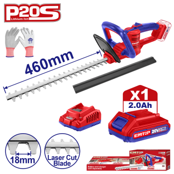 Trimmer gard viu cu 1 acumulator 2.0AH, lama 460mm, manusi protectie - ELHT204611, EMTOP