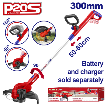 Motocoasa Trimmer fara acumulator si incarcator, maner reglabil, 300mm - ELGT20328, EMTOP