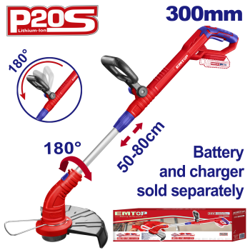 Motocoasa electrica Trimmer fara acumulator si incarcator, maner reglabil, 300mm - ELGT20018, EMTOP