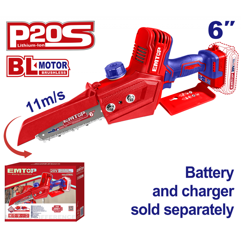 Mini fierastrau cu lant fara acumulator si incarcator, motor fara perii (brushless), 15cm - ELGA2068, EMTOP