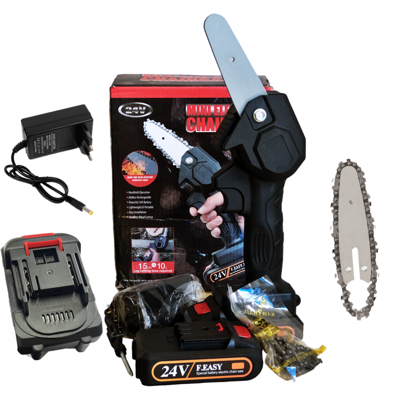 Mini fierastrau de mana, 2 acumulatori, 24V, 5 Ah, lama 10 cm