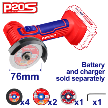 Mini polizor unghiular fara acumulator si incarcator, 76mm, 7 discuri incluse - ELAG7601, EMTOP