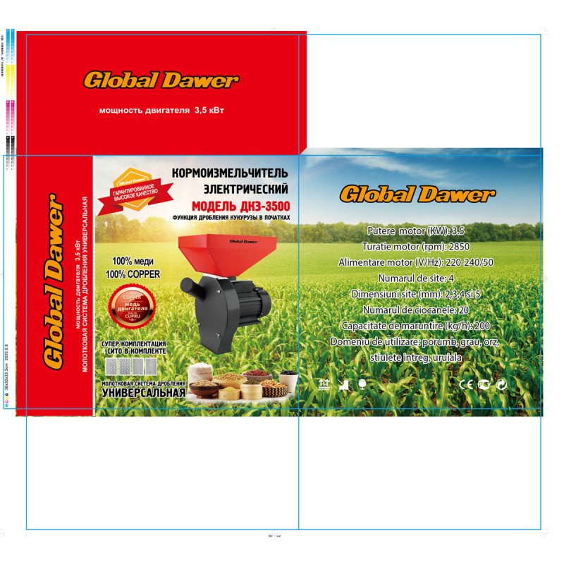 Moara electrica cuva mare pentru cereale, Global Dawer, 3500 W, 200 kg h