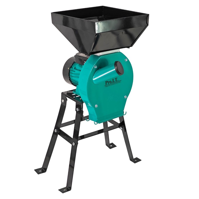 Moara electrica cu suport din metal pentru cereale si stiuleti (2 in 1), DDT-PRO.I.T. Cuva Mare, motor 3,9 kw , 3000 rpm, 320 kg h, 4 site de rezerva, 20 ciocanele,bonus sac,surubelnita si perie.