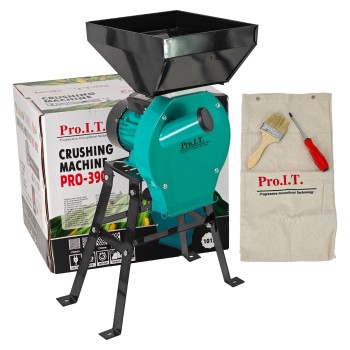 Moara electrica cu suport din metal pentru cereale si stiuleti (2 in 1), DDT-PRO.I.T. Cuva Mare, motor 3,9 kw , 3000 rpm, 320 kg h, 4 site de rezerva, 20 ciocanele,bonus sac,surubelnita si perie.