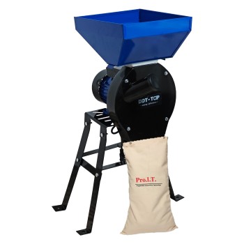 Moara electrica cu suport din metal pentru cereale si stiuleti, DDT-TOP,Cuva Mare, motor 4.2 kw , 3000 rpm, 320 kg h, 4 site de rezerva, 20 ciocanele,bonus sac,surubelnita si perie,Buton on off