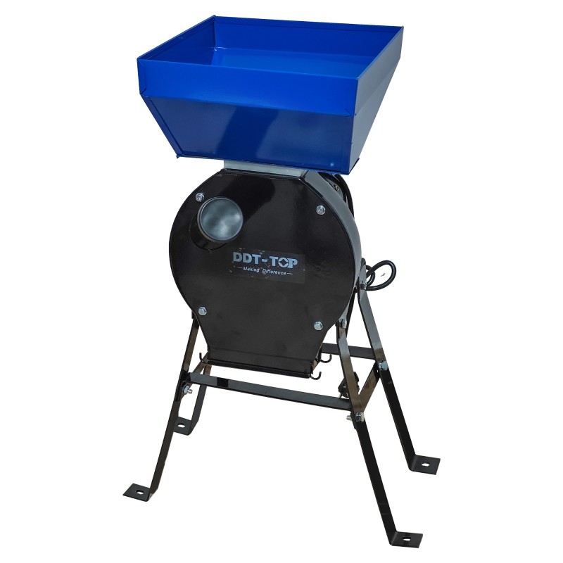 Moara electrica cu suport din metal pentru cereale si stiuleti, DDT-TOP,Cuva Mare, motor 4.2 kw , 3000 rpm, 320 kg h, 4 site de rezerva, 20 ciocanele,bonus sac,surubelnita si perie,Buton on off
