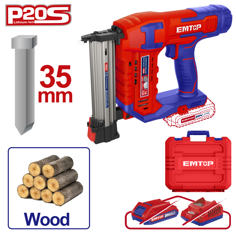 Pistol Capsator de cuie fara acumulator, 35mm, cutie de transport - ELBNLi3505, EMTOP