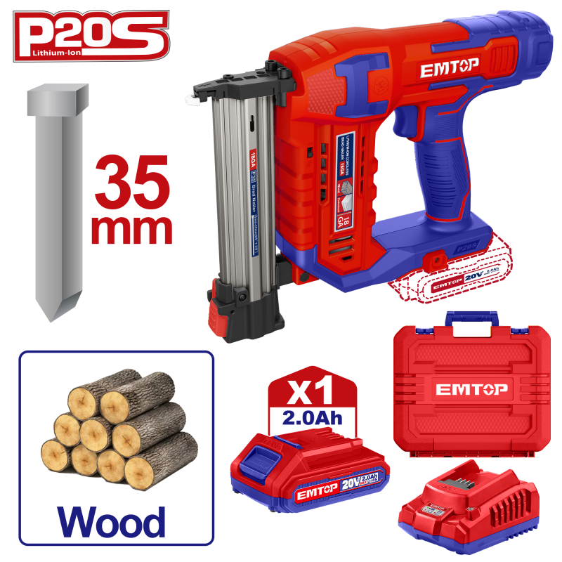 Pistol Capsator de cuie cu 1 acumulator si incarcator, 35mm, cutie de transport - ELBNLi35085, EMTOP