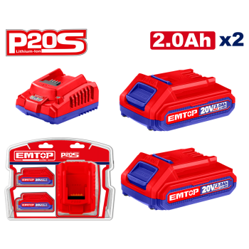 2 x Acumulatori 2.0Ah litiu-ion si incarcator, P20S - ELBCPK1222, EMTOP