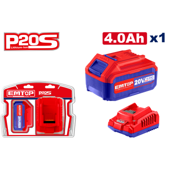 1 x Acumulator 4.0Ah litiu-ion si incarcator, P20S - ELBCPK1214, EMTOP