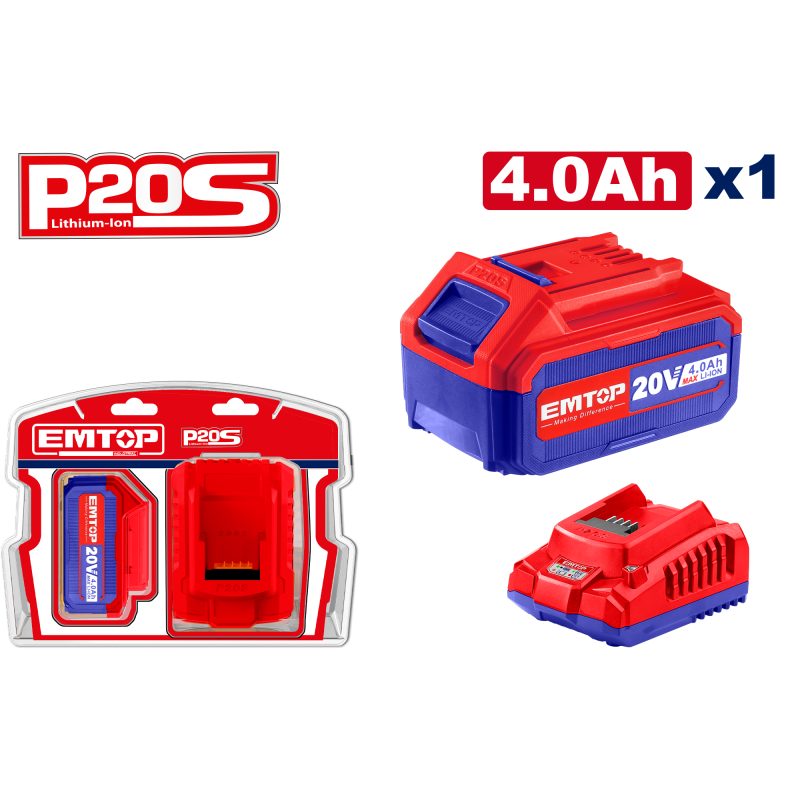 1 x Acumulator 4.0Ah litiu-ion si incarcator, P20S - ELBCPK1214, EMTOP