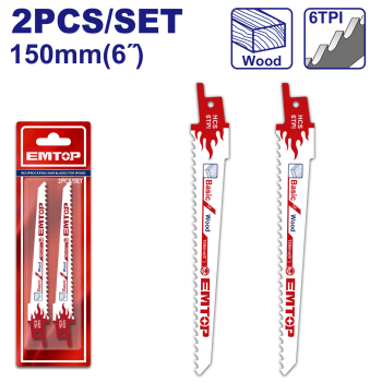 Panze de fierastrau tip sabie pentru lemn, 150mm, 2 buc - ERSB611D, EMTOP