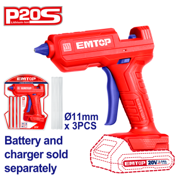 Pistol de lipit fara incarcator si acumulator, 11mm, 3buc clei 150mm - ELGG2002, EMTOP