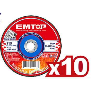 Polizor unghiular cu 1 acumulator 4.0Ah, motor fara perii (brushless), 115mm, 10 discuri incluse - ELAG211541, EMTOP