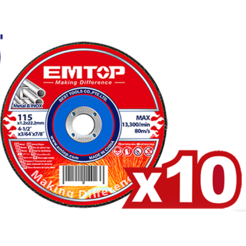 Polizor unghiular cu 2 acumulatori 4.0Ah, motor fara perii (brushless), 115mm, 10 discuri incluse - ELAG211542, EMTOP