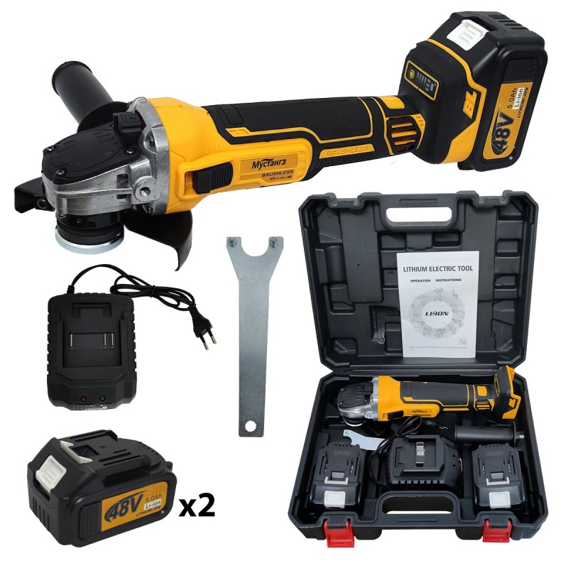 Polizor unghiular cu 2 acumulatori , Mustang , 48 V , 5 Ah , Diametru disc 125 mm , 8100 Rpm