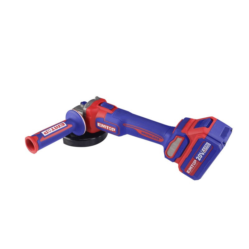 Polizor unghiular cu 2 acumulatori 4.0Ah, motor fara perii (brushless), 115mm, 10 discuri incluse - ELAG211542, EMTOP