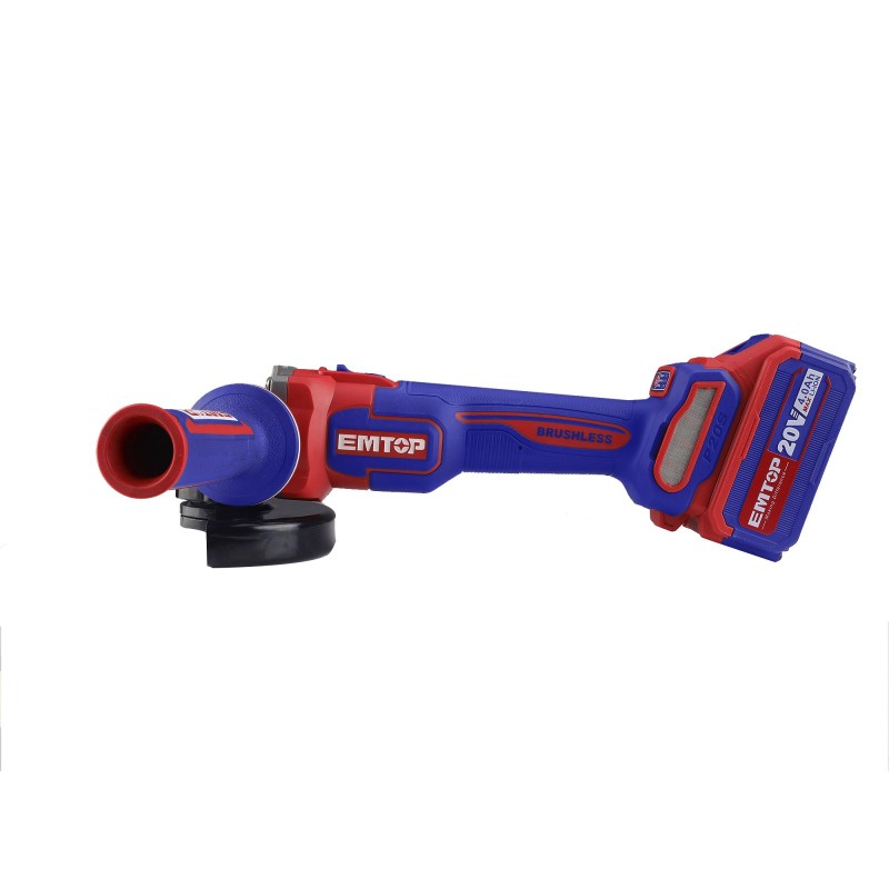 Polizor unghiular cu 2 acumulatori 4.0Ah, motor fara perii (brushless), 115mm, 10 discuri incluse - ELAG211542, EMTOP