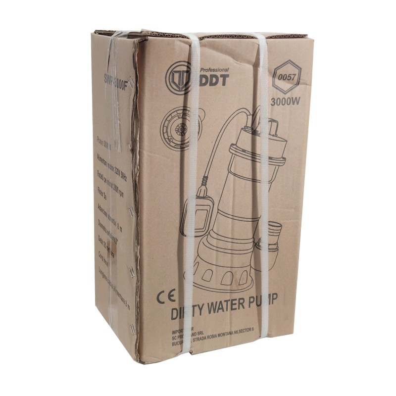 Pompa pentru apa murdara DDT , cu plutitor si tocator , 3000 W , Adancime evacuare maxim 8 Metri, corp inox+ Furtun pompier, 20 metri, 2 toli,