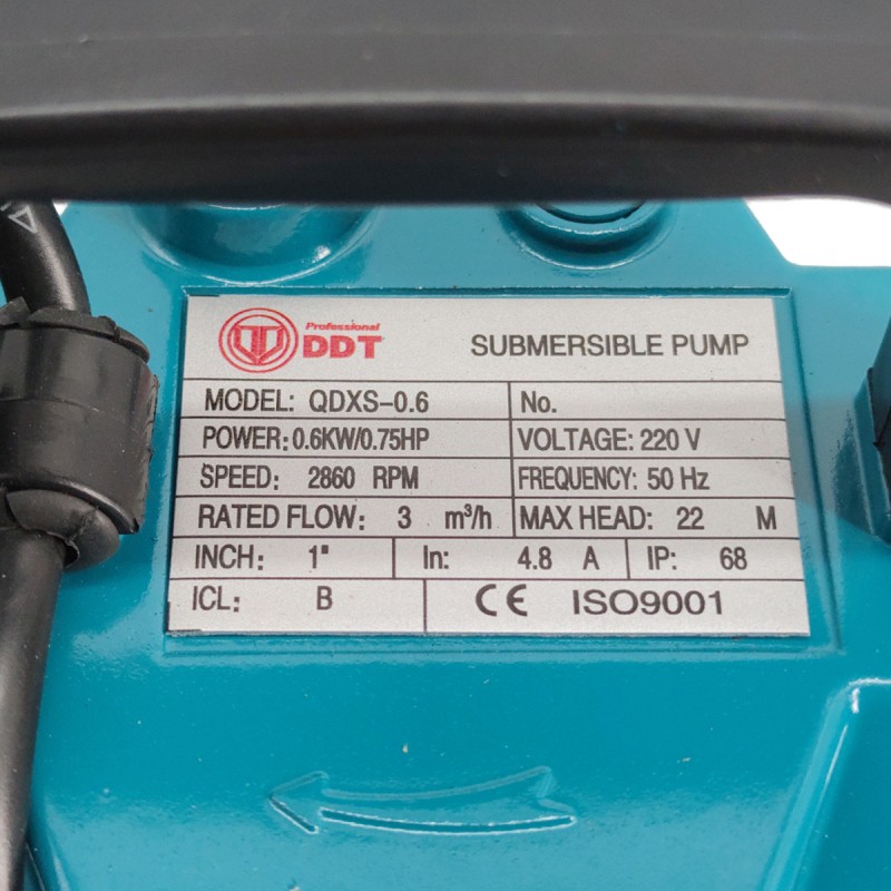 Pompa submersibila apa curata cu plutitor , DDT , QDXS-0,6 , 600 W , 3 m  ³ h , 2860 Rpm , 22 Metri
