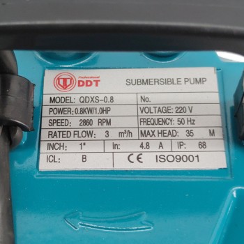 Pompa submersibila apa curata cu plutitor , DDT , QDXS-0,8 , 800 W , 3 m  ³ h , 2860 Rpm , 35 Metri