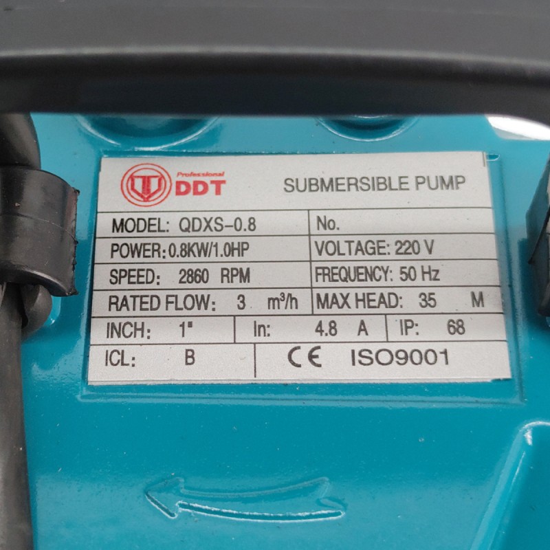 Pompa submersibila apa curata cu plutitor , DDT , QDXS-0,8 , 800 W , 3 m  ³ h , 2860 Rpm , 35 Metri