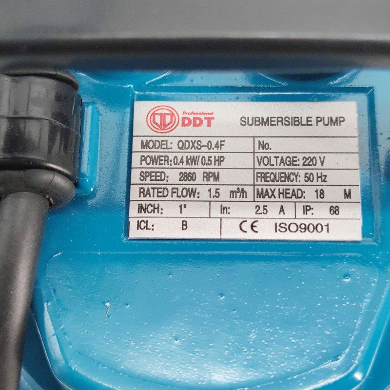 Pompa submersibila apa curata , DDT , QDXS-0,4F , 400 W , 1.5 m  ³ h , 2860 Rpm , 18 Metri