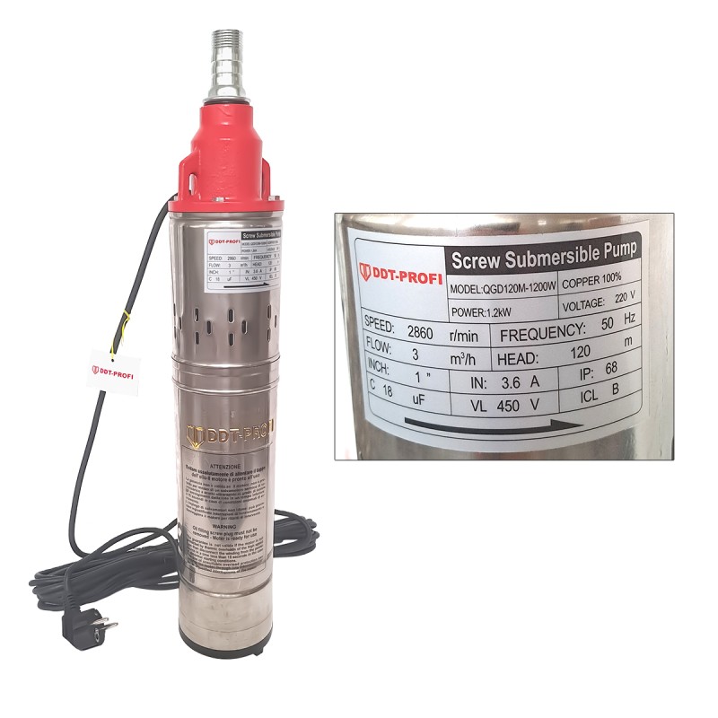 Pompa submersibila, Bobinaj 100% cupru, DDT-PROFI, QGD120-1.2 , 1.2 kW, Inox+Fonta, 3 m  ³ h, 120 m