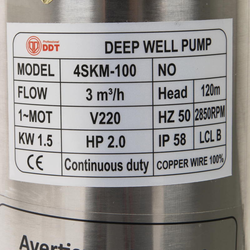 Pompa submersibila, DDT PROFESSIONAL 4SKM-100, 1.5 kW, 3 m  ³ h