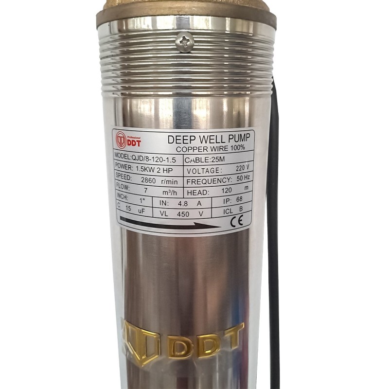 Pompa submersibila de adancime DDT 8 turbine 4QJD2-8, 1500 W, 120 m inaltime, 7 mc h, 1  , 25 m cablu