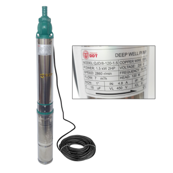 Pompa submersibila de mare adancime, DDT PROFESSIONAL QJD120-1.5, 1500 W, Inox, 8 turbine, 15 m cablu