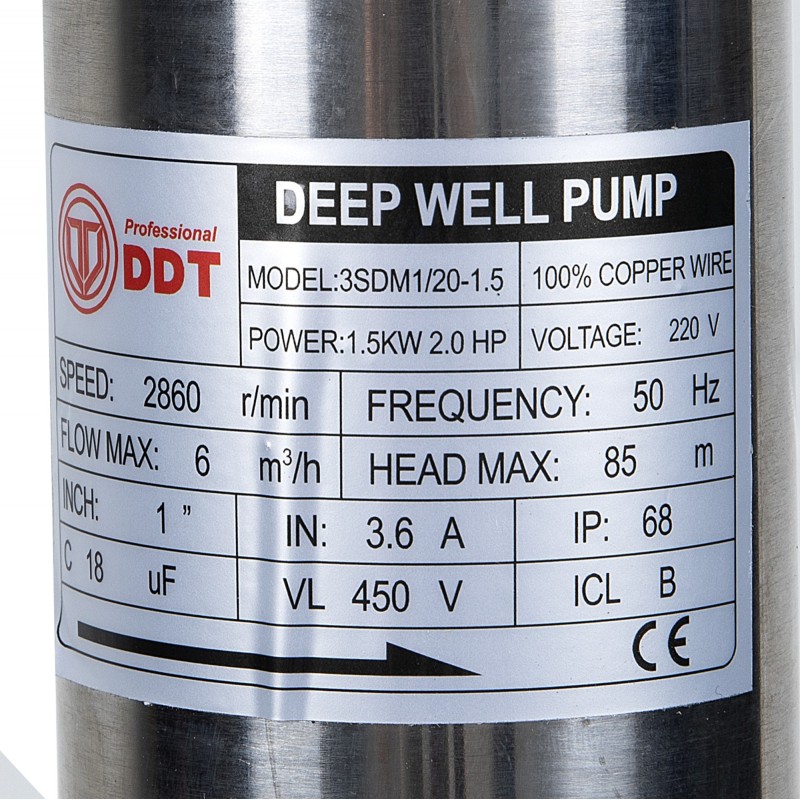 Pompa submersibila inox DDT Profesional 3SDM3 20, 1500 W, 6 mc h