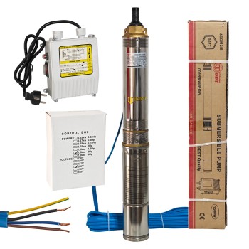 Pompa submersibila multietajata de mare adancime DDT, 4SDM2 8 DDT-0077, 1500 W, apa curata, carcasa inox-fonta,debit maxim 7000 L h, inaltime maxim 120m, diametru pompa 100 mm, panou comanda, 15m cabl