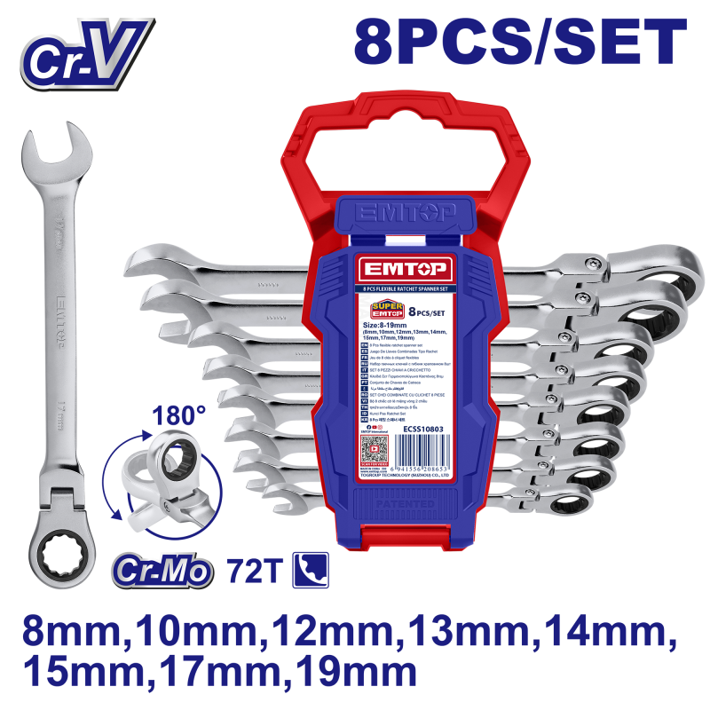 Set de chei flexibile cu clichet, 8 buc - ECSS10803, EMTOP