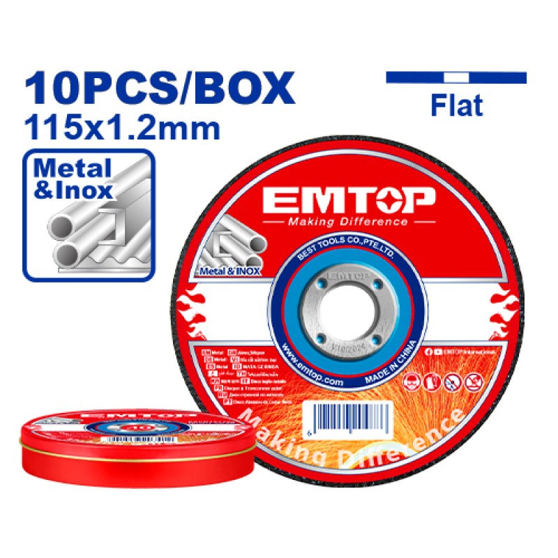 Set 10 discuri abrazive de taiere a metalelor 115x1.2mm - EACD121155, EMTOP