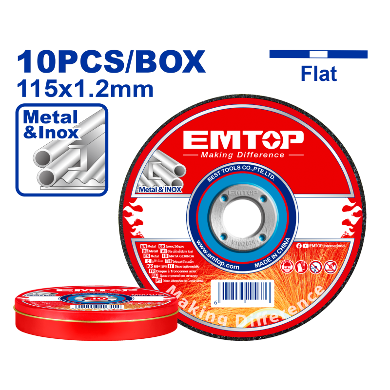 Set 10 discuri abrazive de taiere a metalelor 115x1.2mm - EACD121155, EMTOP