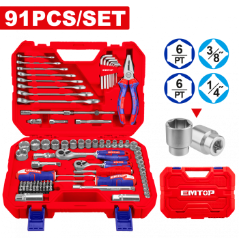 Trusa de scule si accesorii, 91 componente, cutie transport - EHTS00911, EMTOP