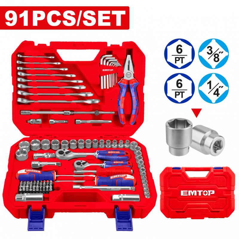 Trusa de scule si accesorii, 91 componente, cutie transport - EHTS00911, EMTOP