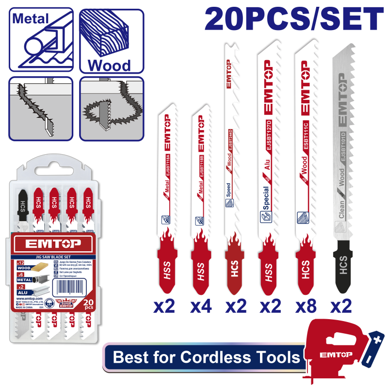 Set de lame pentru fierastrau, 20 buc - EJSBT2001, EMTOP