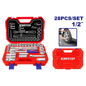 Set tubulare cu clichet 1 2,  ³ 28 buc, cutie de transport - ESKT12281, EMTOP