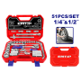 Trusa de scule si accesorii 1 4,  ³ + 1 2,  ³, 51 componente, cutie de transport - ESKT42511, EMTOP