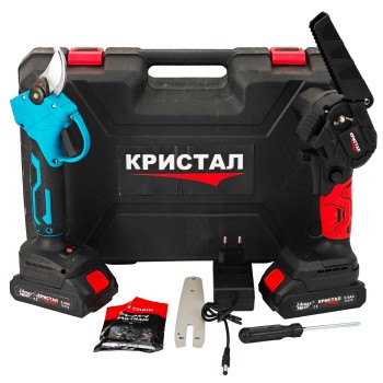 Set foarfeca  Mini drujba cu 2 acumulatori DDT-CRISTAL, incarcator, accesorii incluse, 24 V, 2 Ah