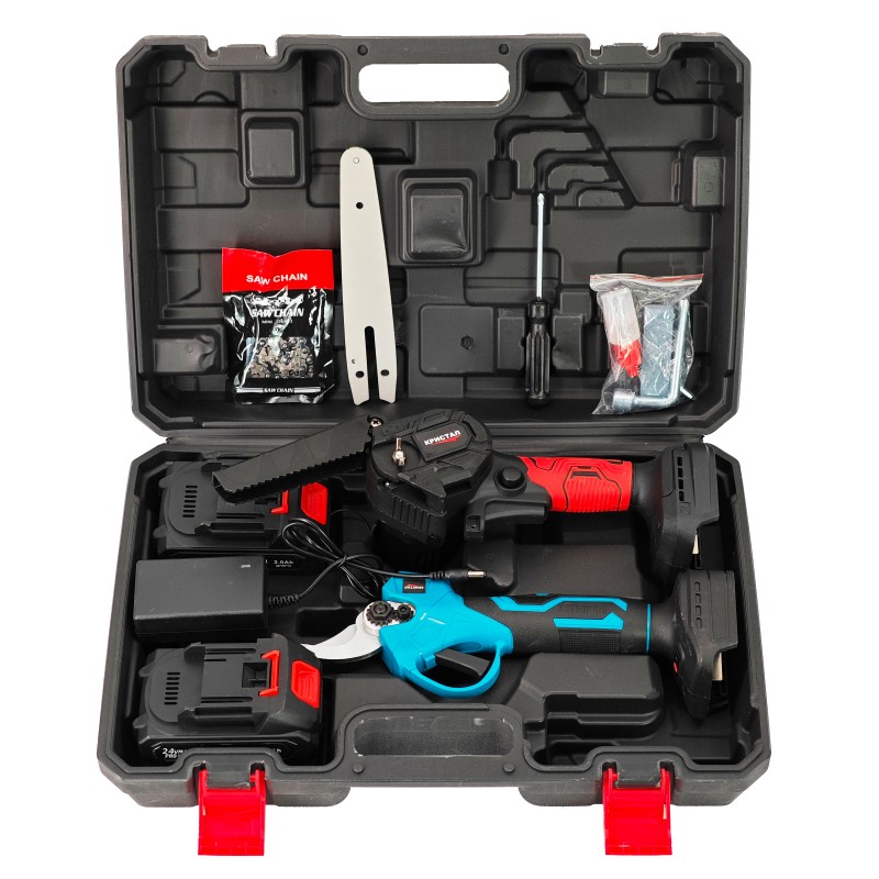 Set foarfeca  Mini drujba cu 2 acumulatori DDT-CRISTAL, incarcator, accesorii incluse, 24 V, 2 Ah