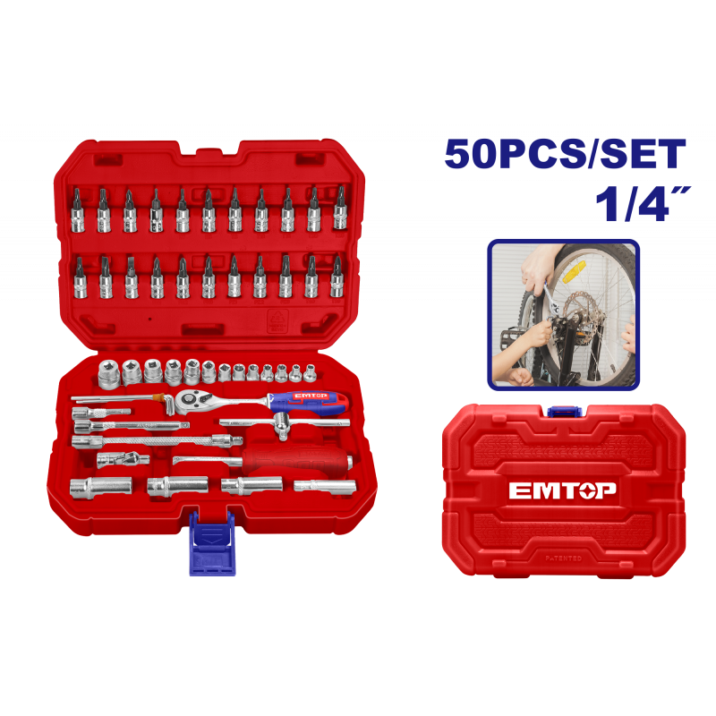 Set tubulare cu clichet 1 4,  ³, 50 componente, cutie de transport - ESKT14501, EMTOP