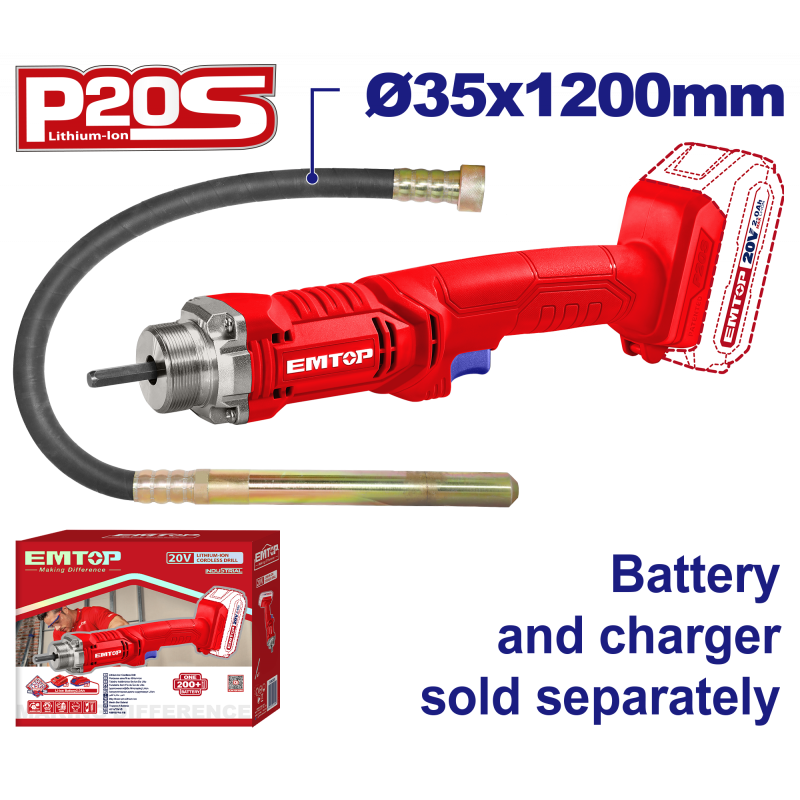 Vibrator de beton fara acumulator si incarcator, 35x1200mm - ECVL202301, EMTOP