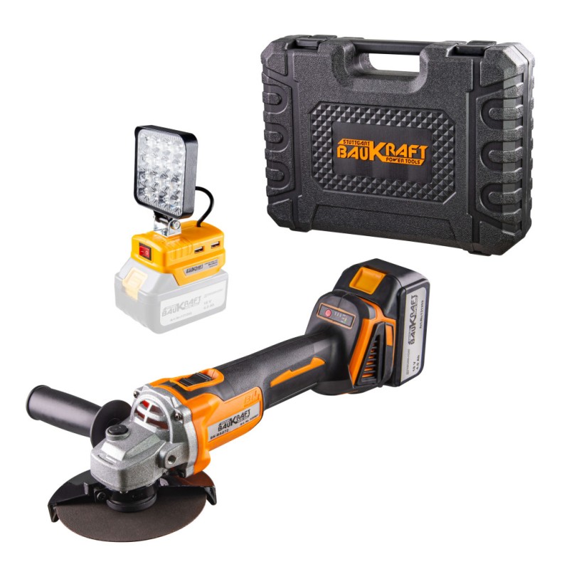 Polizor unghiular fara perii Ø125mm18V
4Ah16LED2USB BK-BAG72