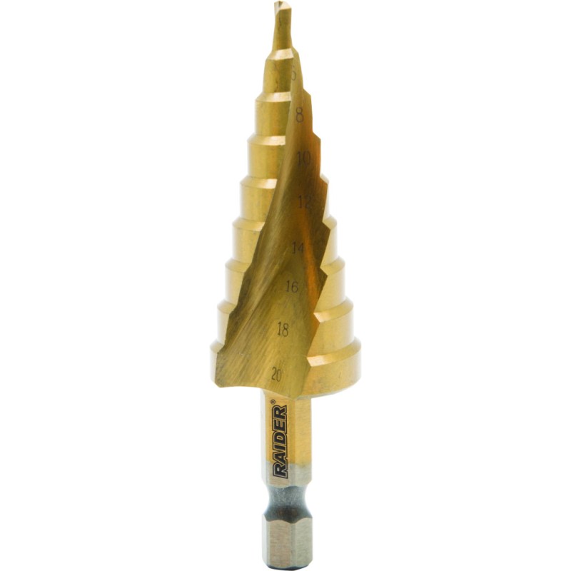 Burghiu conic in trepte HEX 1/4" HSS + TIN ø4-20mm