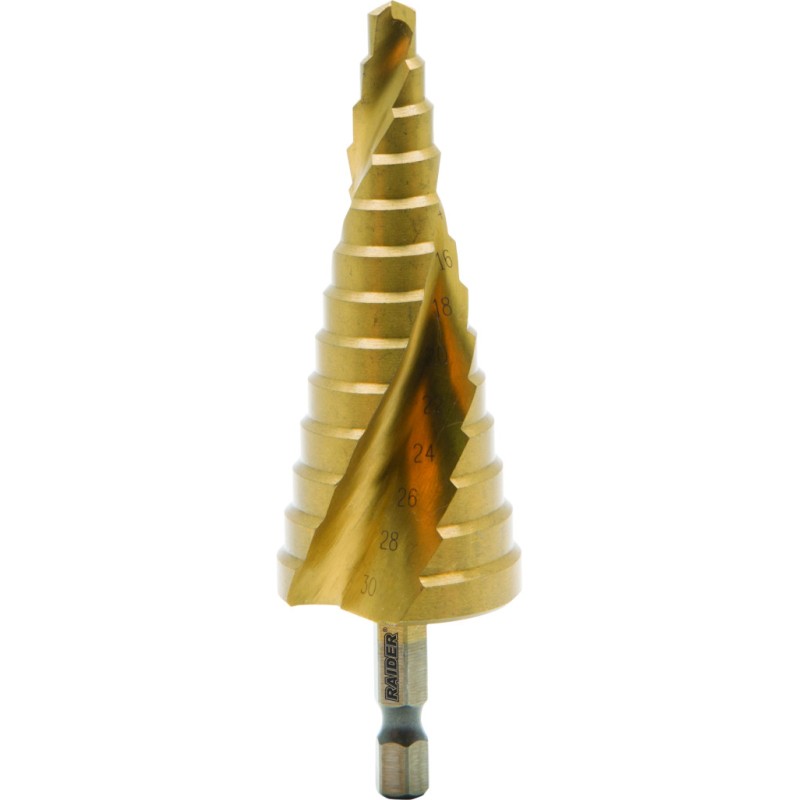 Burghiu conic in trepte HEX 1/4 HSS + TIN ø6-30mm