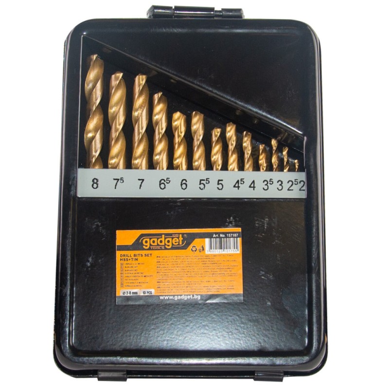 Burghiu ø2.0-8.0mm HSS + TIN set 13pcs metal box GD